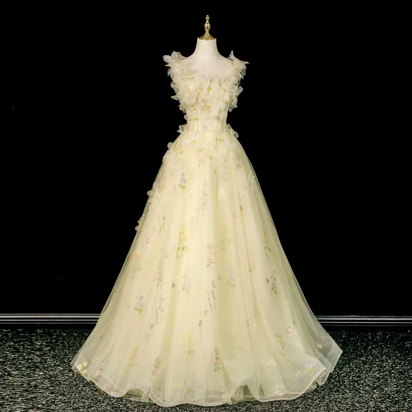 Elegante Salbeigrün Stickerei Applikationen Ballkleider 2026 Ballkleid Rundhalsausschnitt Ärmellos Rückenfreies Lange Festliche Kleider