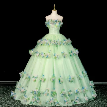 Flower Fairy Sage Green Beading Appliques Prom Dresses 2026 Ball Gown Strapless Sleeveless Backless Floor Length Long Formal Dresses