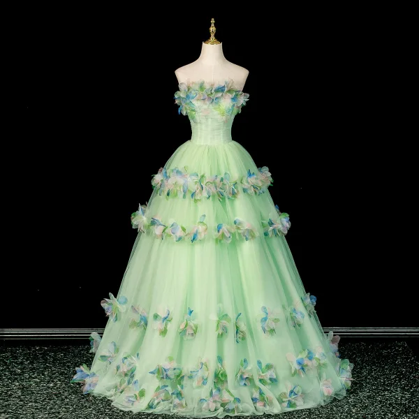 Blomma Fe Sage Grön Beading Appliqués Balklänningar 2026 Balklänning Axelbandslös Ärmlös Halterneck Långa Formella Klänningar