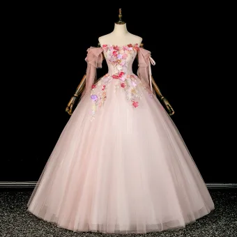 Flower Fairy Blushing Pink Beading Pearl Sequins Appliques Prom Dresses 2026 Ball Gown Off The Shoulder Short Sleeve Backless Floor Length Long Formal Dresses