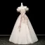 Illusion White Beading Sequins Appliques Prom Dresses 2026 Ball Gown Off-The-Shoulder Short Sleeve Backless Floor-Length / Long Formal Dresses