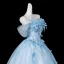 Fashion Sky Blue Bow Sequins Appliques Prom Dresses 2026 Ball Gown Off-The-Shoulder Short Sleeve Backless Floor-Length / Long Formal Dresses