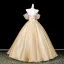 Bling Bling Gold Sequins Appliques Prom Dresses 2026 Ball Gown Off-The-Shoulder Short Sleeve Backless Floor-Length / Long Formal Dresses