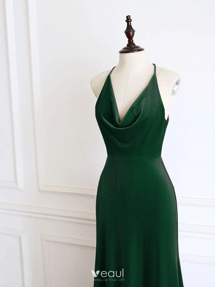 Sexy Dark Green Prom Dresses 2024 Trumpet / Mermaid Halter Sleeveless  Backless Floor-Length / Long Formal Dresses