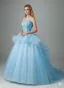 Elegant Sky Blue Appliques Beading Prom Dresses 2026 Ball Gown Strapless Sleeveless Backless Floor-Length / Long Prom Formal Dresses