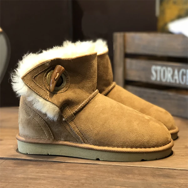 Stilig Brun Platt Snow Boots 2020 Vinter Läder Casual Trädgård / Utomhus Stövletter Spänne Platåskor Stövlar Dam