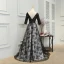 Flower Fairy Black Court Train Evening Dresses  2018 A-Line / Princess V-Neck Backless Printing Charmeuse Evening Party Prom Dresses
