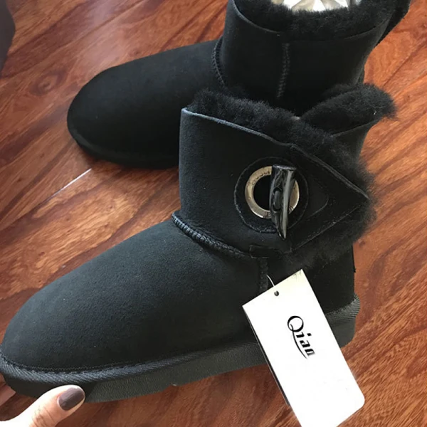 Stilig Brun Platt Snow Boots 2020 Vinter Läder Casual Trädgård / Utomhus Stövletter Spänne Platåskor Stövlar Dam