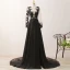 Stunning Pierced Black Evening Dresses  2017 A-Line / Princess Scoop Neck Long Sleeve Appliques Lace Chiffon Formal Dresses Chapel Train