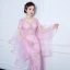 Schöne Pink Abendkleider 2017 Empire V-Ausschnitt Spitze Knöchelriemen Rückenfreies Durchbohrt Abend Unique Festliche Kleider