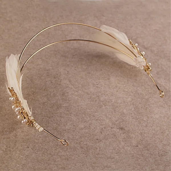 Modern / Fashion Gold Bridal Jewelry 2017 Metal Beading Feather Pierced Headpieces Wedding Prom Accessories
