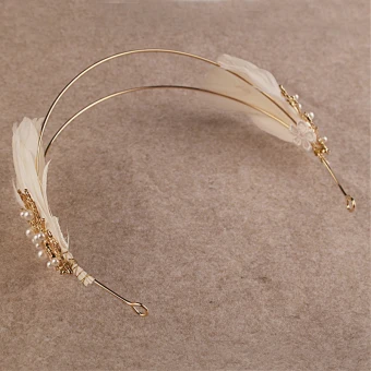 Moda Oro Joyas 2017 Metal Rebordear Pluma Traspasado Tocados Boda Gala Accesorios