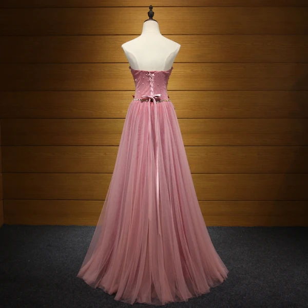 Chic / Belle Rougissant Rose Robe De Soirée 2017 Princesse Bustier Tulle Perlage Appliques Dos Nu Soirée Robe De Ceremonie
