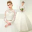 Elegant White Ball Gown Wedding Dresses 2017 Scoop Neck Long Sleeve Appliques Lace Beading Pearl Metal Sash Floor-Length / Long