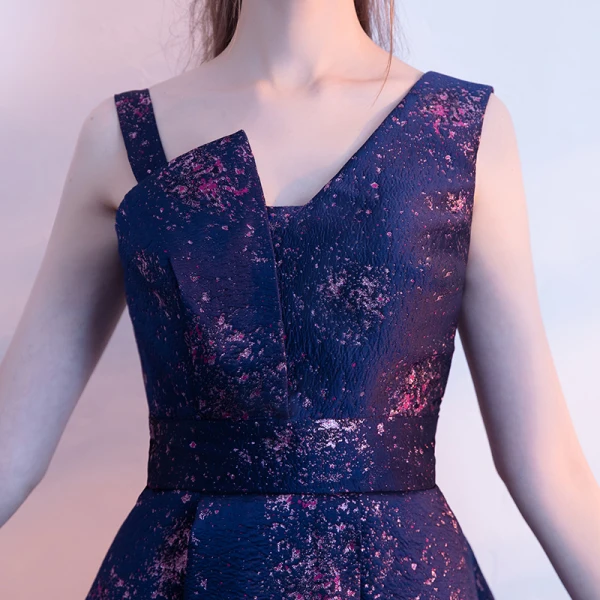Chic / Beautiful Purple Graduation Dresses 2018 A-Line / Princess V-Neck Backless Starry Sky Printing Homecoming Formal Dresses