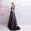 Chic / Beautiful Black 2018 Summer Evening Dresses  V-Neck Tulle Lace-up Sleeveless A-Line / Princess Floor-Length / Long Crossed Straps Backless Printing Evening Party Formal Dresses