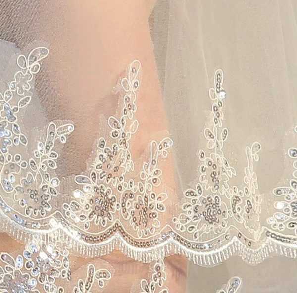 Classic Elegant White Wedding 2018 Tulle Appliques Beading Sequins Wedding Veils
