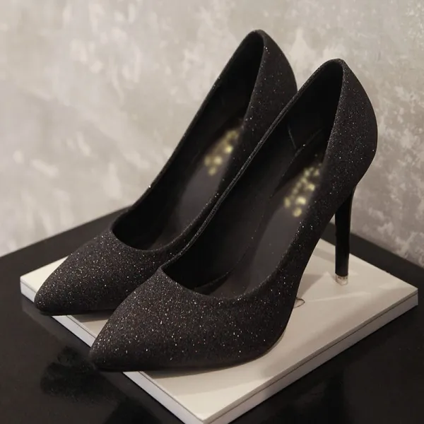 Brillante Negro Zapatos De Mujer 2017 Gala PU Glitter Lentejuelas Noche