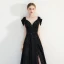 Chic / Belle Noire Princesse Robe De Soirée 2019 Mancherons V-Cou Cathedral Train Dos Nu Paillettes Polyester Soirée Robe De Ceremonie