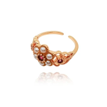 Chic Beautiful Gold Pearl Rhinestone Flower Ring Dating Holiday Rings 2019 Accessories
