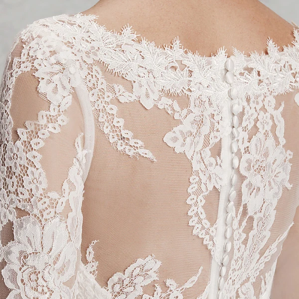 Modern / Fashion Sexy Ivory Wedding Dresses 2020 Trumpet / Mermaid V-Neck 3D Lace Long Sleeve Appliques Backless Embroidered Sweep Train Wedding