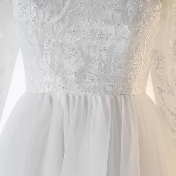 Chic / Belle Blanche Grande Taille Robe De Soirée 2020 Dentelle U-Cou Fait main Perlage Paillettes Brodé Bande Thé Longueur Soirée Été Manches Longues Princesse Robe De Ceremonie