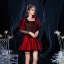 Vintage / Retro Medieval Gothic Red Black Short Prom Dresses 2021 A-Line / Princess Square Neckline 3/4 Sleeve Zipper Up Lace Tulle Prom Formal Dresses