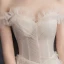 Colored Multi-Colors Wedding Dresses 2018 A-Line / Princess Off-The-Shoulder Short Sleeve Backless Ruffle Cathedral Train