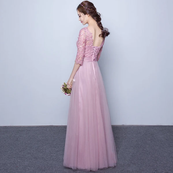 Chic / Beautiful 2017 3/4 Sleeve Candy Pink Red Crossed Straps Lace X-Strap Chiffon Lace U-Neck Cocktail Party Evening Party Summer Ball Gown Prom Dresses