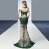 Chic / Beautiful Dark Green Party Dresses 2017 U-Neck Organza Appliques Rhinestone Evening Party Trumpet / Mermaid Evening Dresses