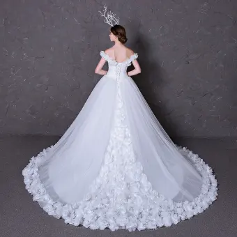 Chic Belle Fleur Robe De Mariée 2017 De L Épaule Jardin Extérieur Blanche Robe Boule