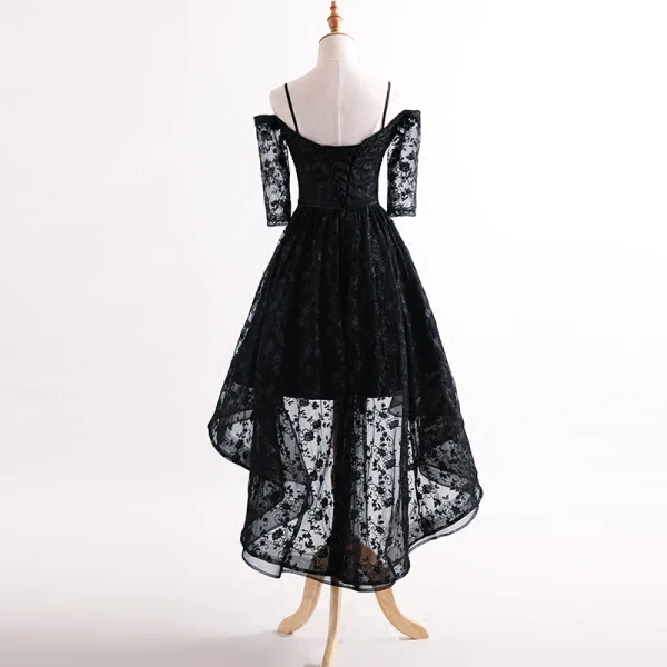 Chic / Beautiful Asymmetrical Cocktail Dresses 2017 Off-The-Shoulder 1/2 Sleeves Spaghetti Straps Lace Formal Dresses