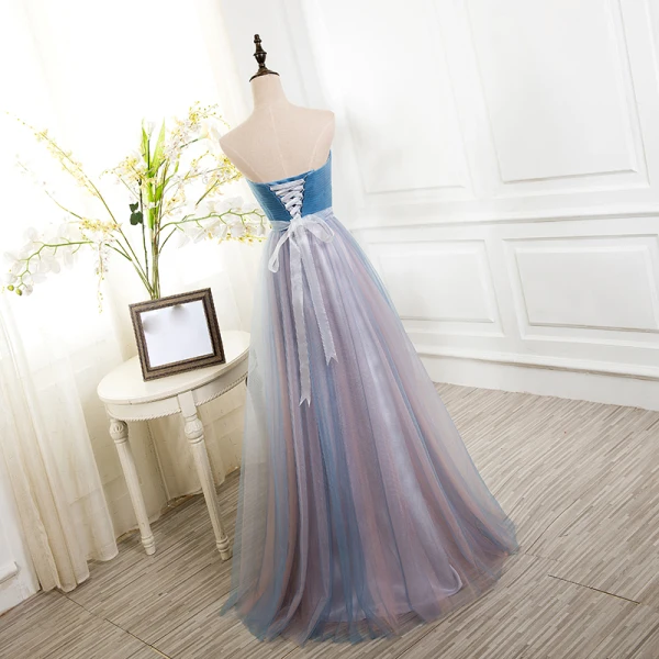 Chic / Beautiful 2017 Evening Dresses  Sky Blue Chiffon Striped Strapless Rhinestone A-Line / Princess Formal Dresses