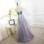 Chic / Beautiful 2017 Evening Dresses  Sky Blue Chiffon Striped Strapless Rhinestone A-Line / Princess Formal Dresses