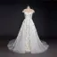 Luxury / Gorgeous Champagne Beach Wedding Dresses 2017 A-Line / Princess Scoop Neck Short Sleeve Appliques Lace Backless Detachable Chapel Train