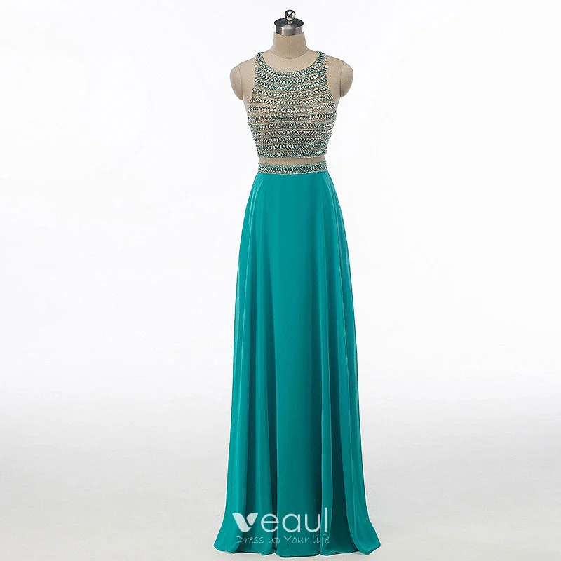 Sparkly Rhinestone Prom Dresses 2017 A Line Princess Scoop Neck Sleeveless  Heart Shaped Backless Beading Sequins Jade Green Chiffon Floor Length Long Formal  Dresses