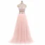 Scintillantes 2 Pièces Rose Bonbon Robe De Bal 2017 Princesse Col Haut Sans Manches Perlage Faux Diamant Tulle Robe De Ceremonie Train De Balayage