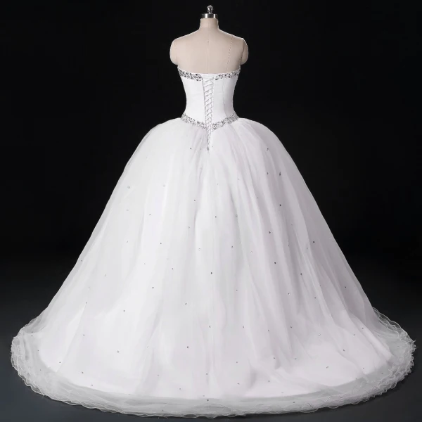 Sparkly Hvit Brudekjoler 2017 Ryggløse Kjæreste Uten Ermer Beading Krystall Paljetter Organza Ballkjole Feie Tog