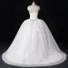 Sparkly White Wedding Dresses 2017 Backless Sweetheart Sleeveless Beading Crystal Sequins Organza Ball Gown Sweep Train