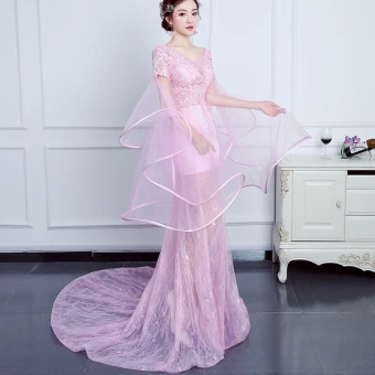 Chic Beautiful Candy Pink Evening Dresses 2017 Empire V Neck Lace Ankle Strap Backless Pierced Evening Party Amazing Unique Formal Dresses