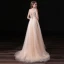 Chic / Beautiful Champagne Backless Wedding Dresses 2017 A-Line / Princess V-Neck Shoulders Sleeveless Beading Pearl Court Train