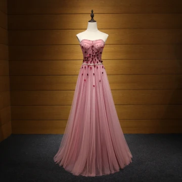 Chic Belle Rougissant Rose Robe De Soirée 2017 Princesse Bustier Tulle Perlage Appliques Dos Nu Soirée Robe De Ceremonie