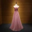 Chic / Belle Rougissant Rose Robe De Soirée 2017 Princesse Bustier Tulle Perlage Appliques Dos Nu Soirée Robe De Ceremonie
