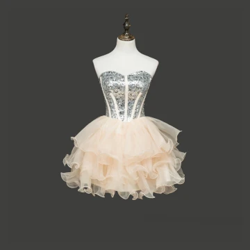Chic Belle Champagne Robe De Cocktail 2017 Princesse Tulle Dos Nu Perlage Faux Diamant Cocktail Robe De Ceremonie