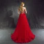 Stunning Red Evening Dresses  2018 A-Line / Princess Scoop Neck Zipper Up Beading Floor-Length / Long Ruffle Tulle Formal Dresses
