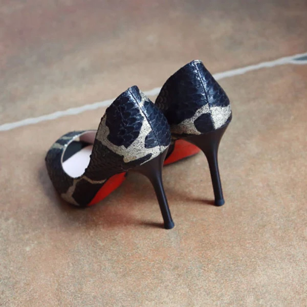 Modern / Fashion Black 2018 7 cm High Heels Open / Peep Toe Casual Office Snakeskin Print Pumps Stiletto Heels Womens Shoes