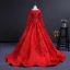 Charming Red See-through Prom Dresses 2018 Ball Gown Scoop Neck Long Sleeve Appliques Flower Chapel Train Ruffle Formal Dresses