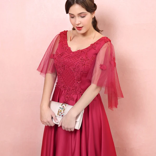 Chic / Beautiful Red Plus Size Evening Dresses  2018 A-Line / Princess Lace-up V-Neck Appliques Backless Beading Evening Party Prom Dresses