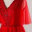 Luxury / Gorgeous Red Plus Size Evening Dresses  2018 A-Line / Princess V-Neck Tulle Lace-up Beading Backless Crystal Evening Party Prom Dresses