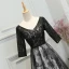 Flower Fairy Black Court Train Evening Dresses  2018 A-Line / Princess V-Neck Backless Printing Charmeuse Evening Party Prom Dresses